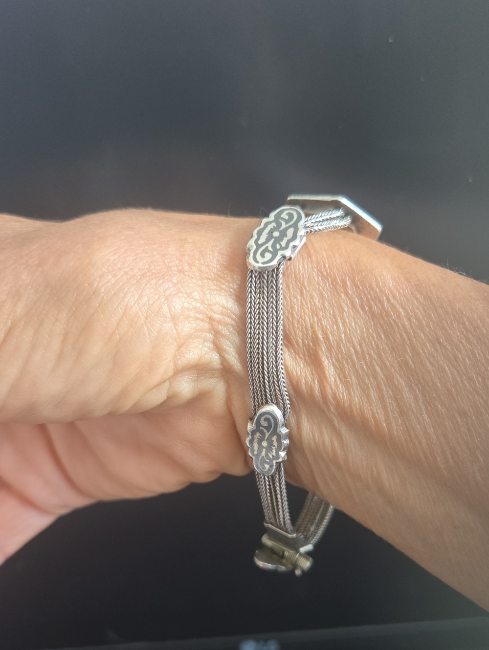 Vintage Turkish 925 Sterling Niello Braided Foxtail Chain Bracelet - Picture 3 of 8
